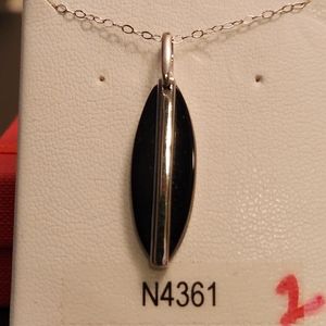 NEW STERLING SILVER 925 "BLACK LONG OVAL CRYSTAL DROP" NECKLACE